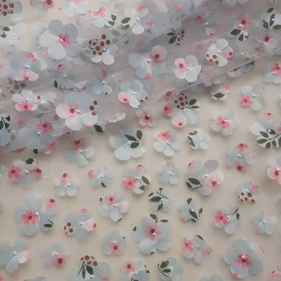 Floral Net Dress 3D Printed Flower Laser Cut Embroidery Tulle Lace Fabric