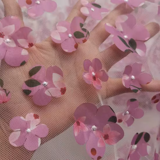 Floral Net Dress 3D Printed Flower Laser Cut Embroidery Tulle Lace Fabric