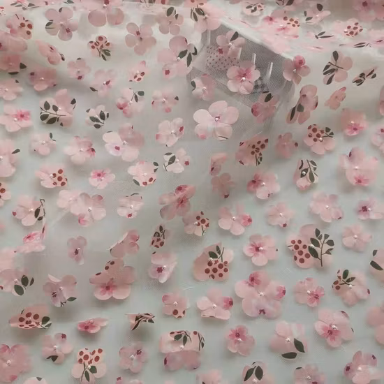 Floral Net Dress 3D Printed Flower Laser Cut Embroidery Tulle Lace Fabric