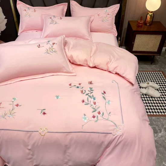 Luxuriöser 120 g/m² dicker Stoff mit Stickerei, 4-teilig, Bettdecke mit Bettlaken-Set, Bettwäsche für Hochzeit